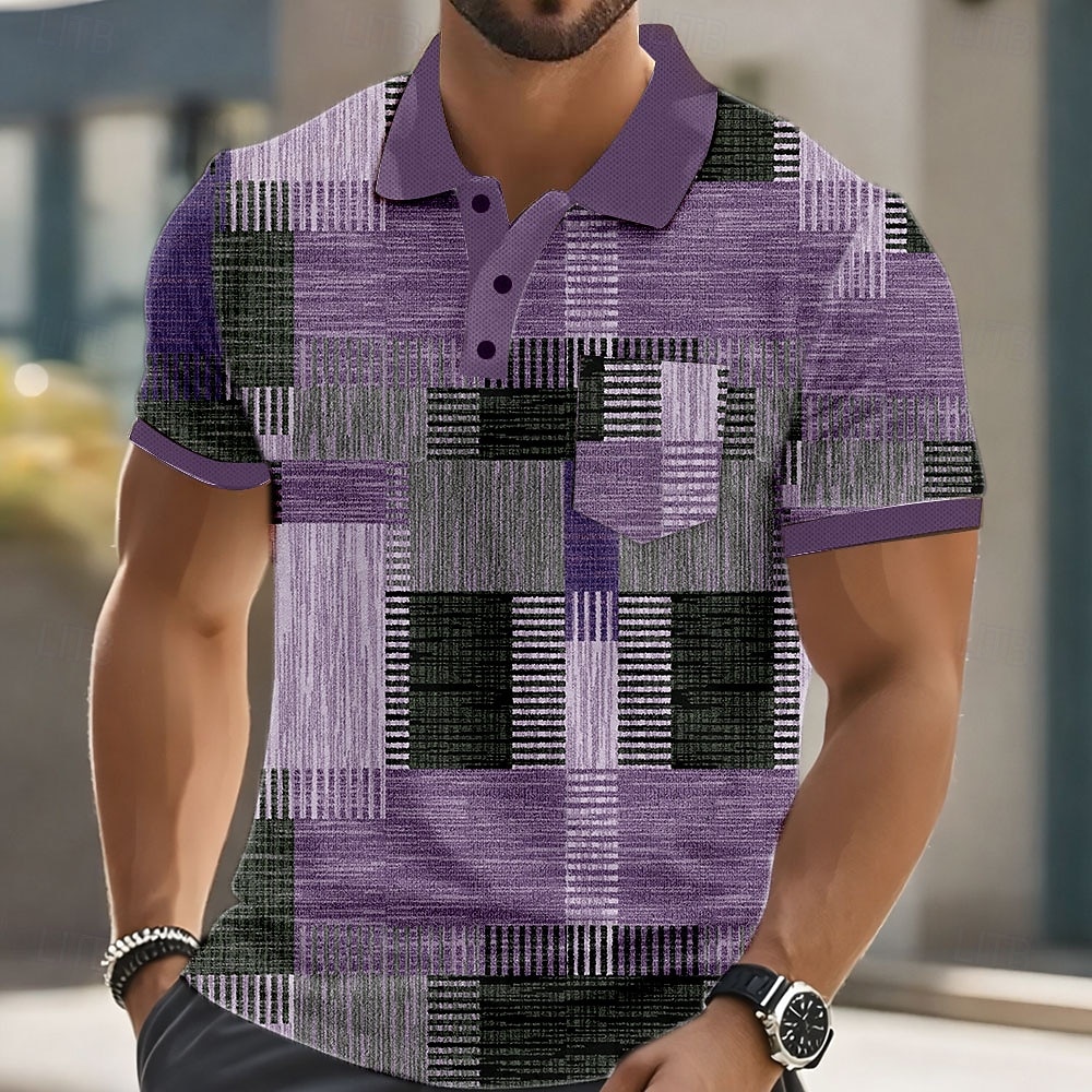Per uomo Blocco di colori Polo Manica Corta Magliette polo Camicie con Colletto Casual All'aperto Athleisure Abbigliamento quotidiano Stampa 3D Bottoni Estate Blu Viola Marrone del 2026 a $11.99 –P5
