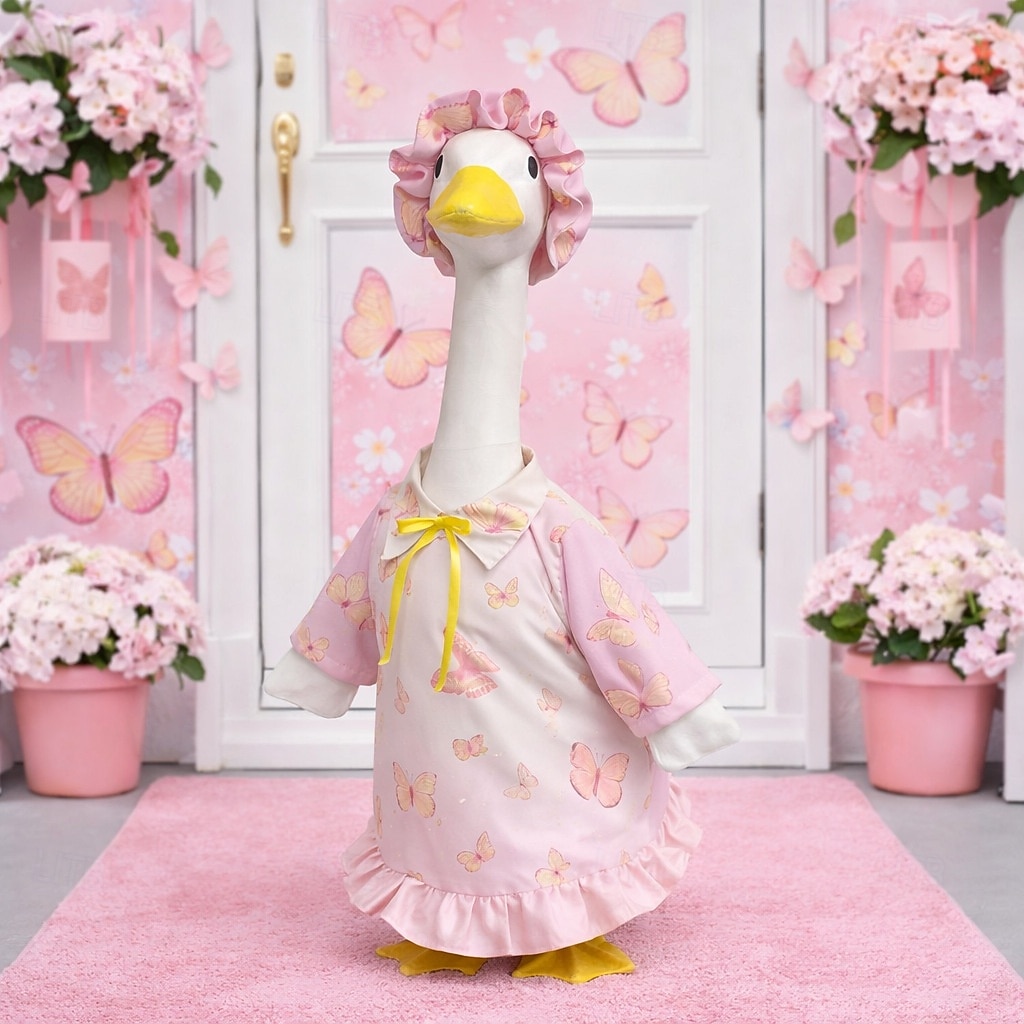 Pink Butterfly Porch Goose Outfit with Bonnet, Ruffled Goose Clothes for 23-25" Concrete Garden Goose Statue, Spring Summer Outdoor Yard Decor, Outfit Only, Goose Not Included 2026 - $19.99 –P4