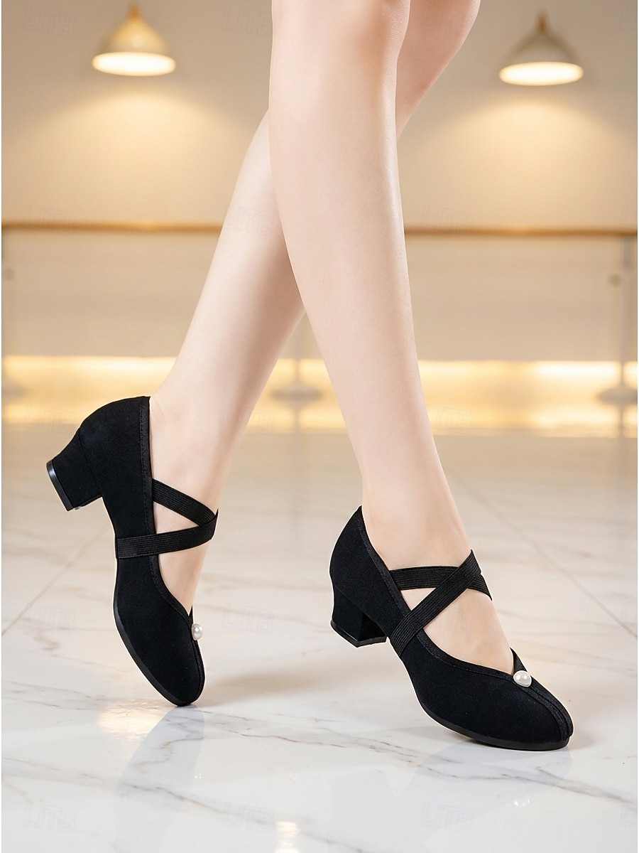 scarpe da ballo da donna nere con tacco basso - comode scarpe da ballo da sala &ballerine da ballo latino del 2026 a $34.99 –P3