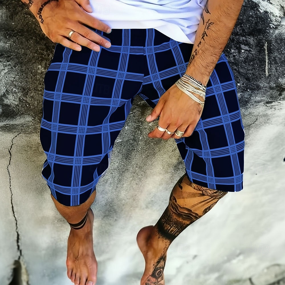 Bărbați Geometric Grilă / carouri Pantaloni scurți de sudoare Pantaloni scurți de plajă Pantaloni scurți Terry Talie medie Moda Casual Zilnic Haine de strada Concediu Imprimare 3D Talie elastică cu 2026 - $20.99 –P3