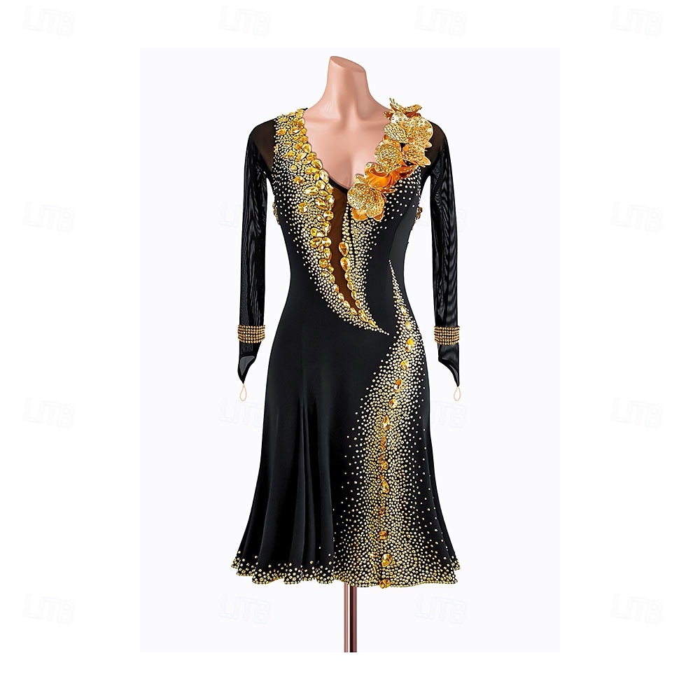 Dans Latin Rochie Piatră Semiprețioasă Pentru femei Petrecere Antrenament Performanță Manșon Lung Înalt Spandex Nailon 2026 - $312.79 –P1