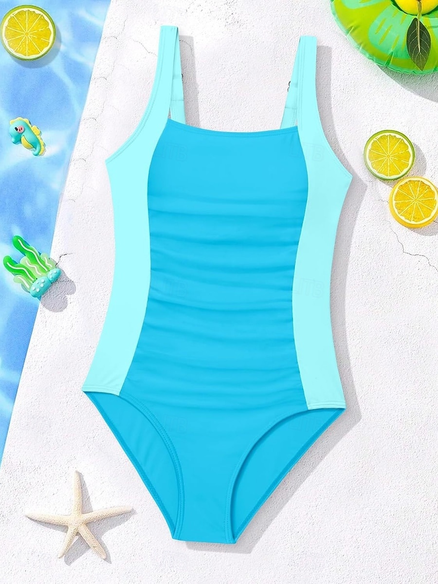 Kids Girls' Swimsuit Outdoor Beach Color Block Vacation Fashion Patchwork Bathing Suits 4 years+ Summer Blue Black 2026 - $18.99 –P9