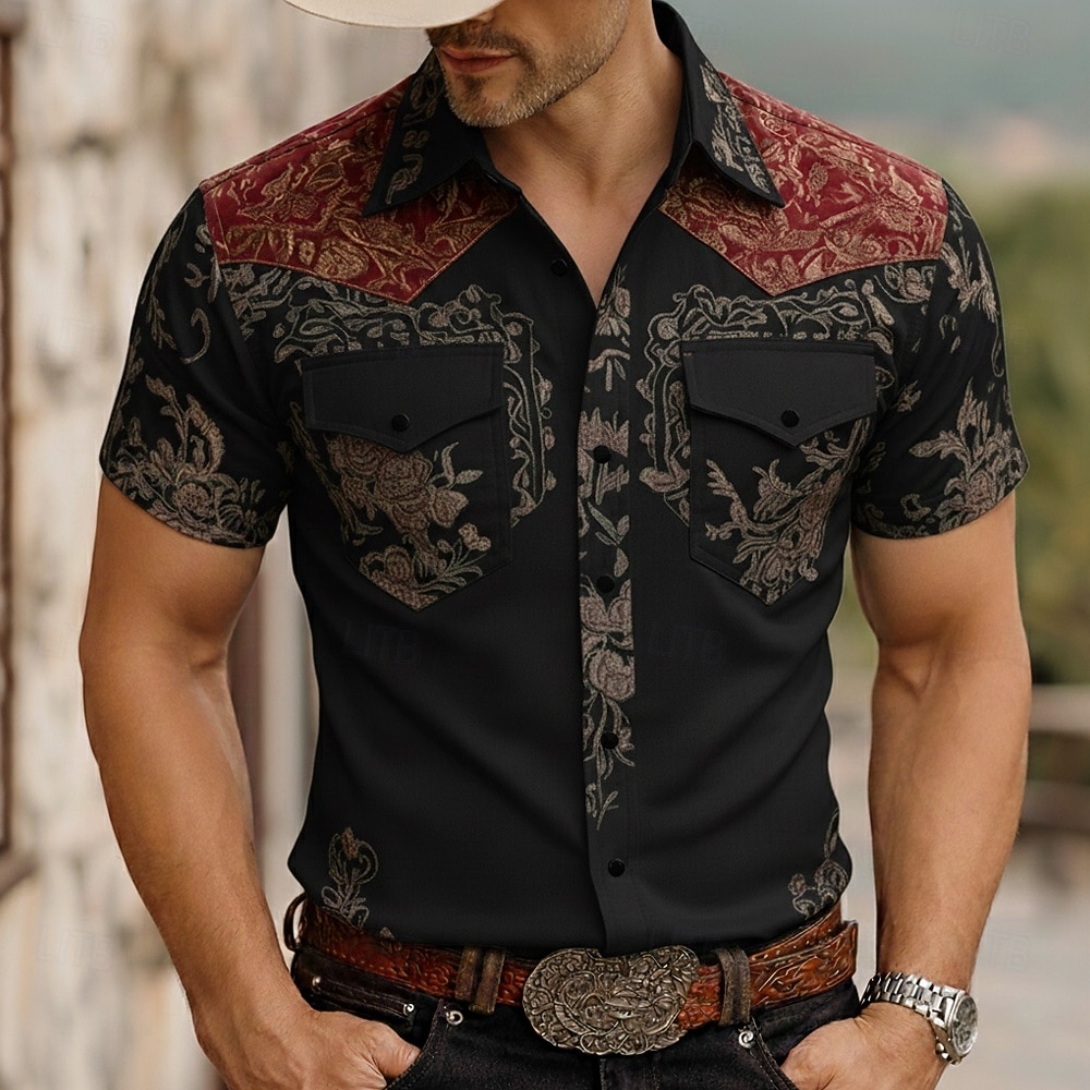 Per uomo Etnico Floreale intricato Fiori Camicia Western Camicia con Bottoni Camicia da cowboy Manica Lunga Western Vintage Retrò Casuale All'aperto Primavera Autunno Collo ripiegato camicie con del 2026 a $27.99 –P1