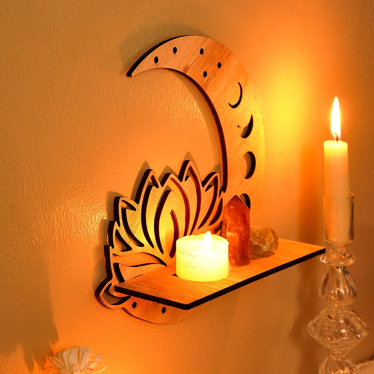 Prateleira decorativa de madeira em formato de lótus vazado, para montagem DIY, prateleira flutuante, ideal para decoração de parede em quartos, despensas e para guardar pequenos objetos. de 2026 por $17.49 –P3