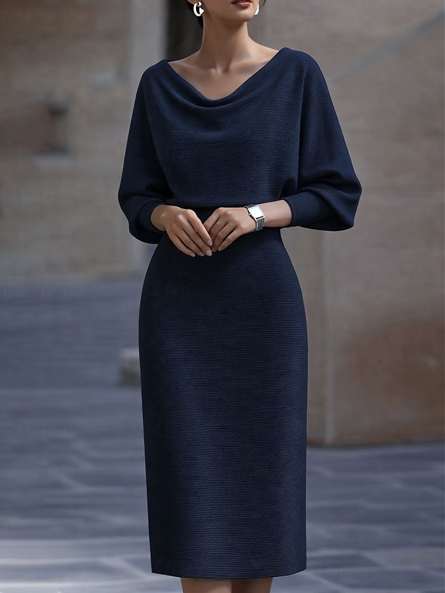 Жен. Платье средней длины Платье-футляр Полуформальные платья Офис Стандартный Полотняное плетение Рукав 3/4 Вырез лодочкой Черный Белый Темно синий Серый Лето Весна Осень 2026 - $15.49 –P4