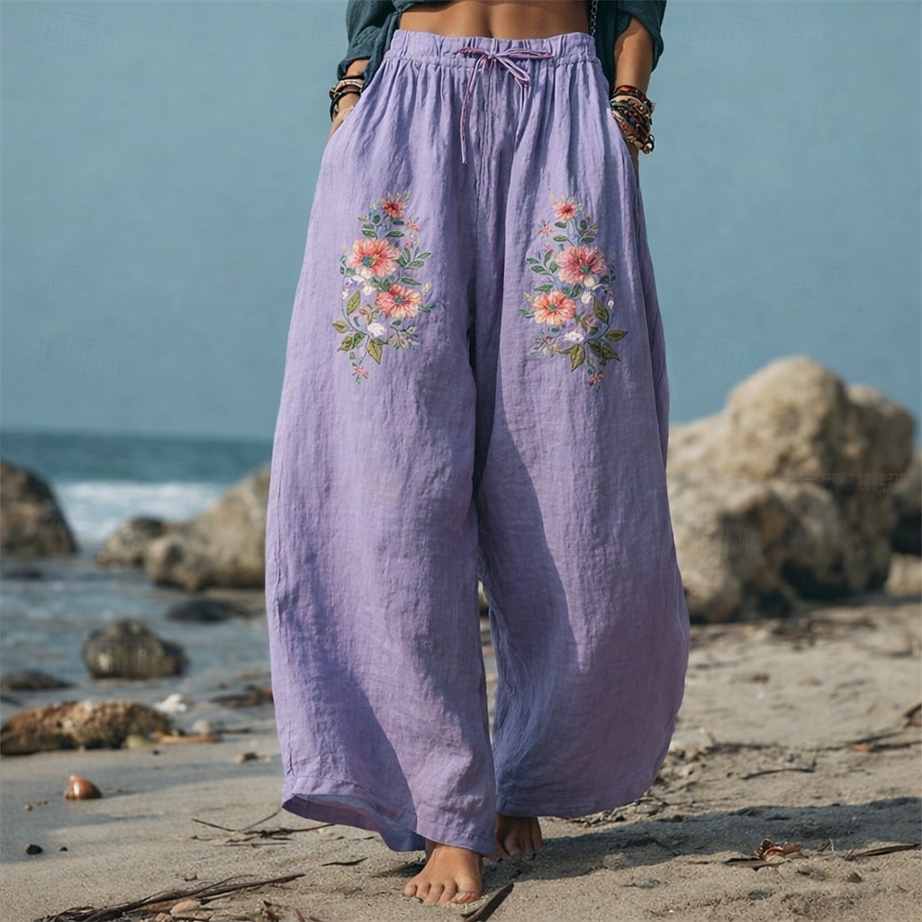 Per donna Gamba larga Pantaloni Pantaloni Palazzo Moda Boho Lunghezza intera Vita Alta Fiore Coulisse Elastico in vita Stampato Traspirabilità Confortevole Streetwear Abbigliamento quotidiano Uscire del 2026 a $22.99 –P6