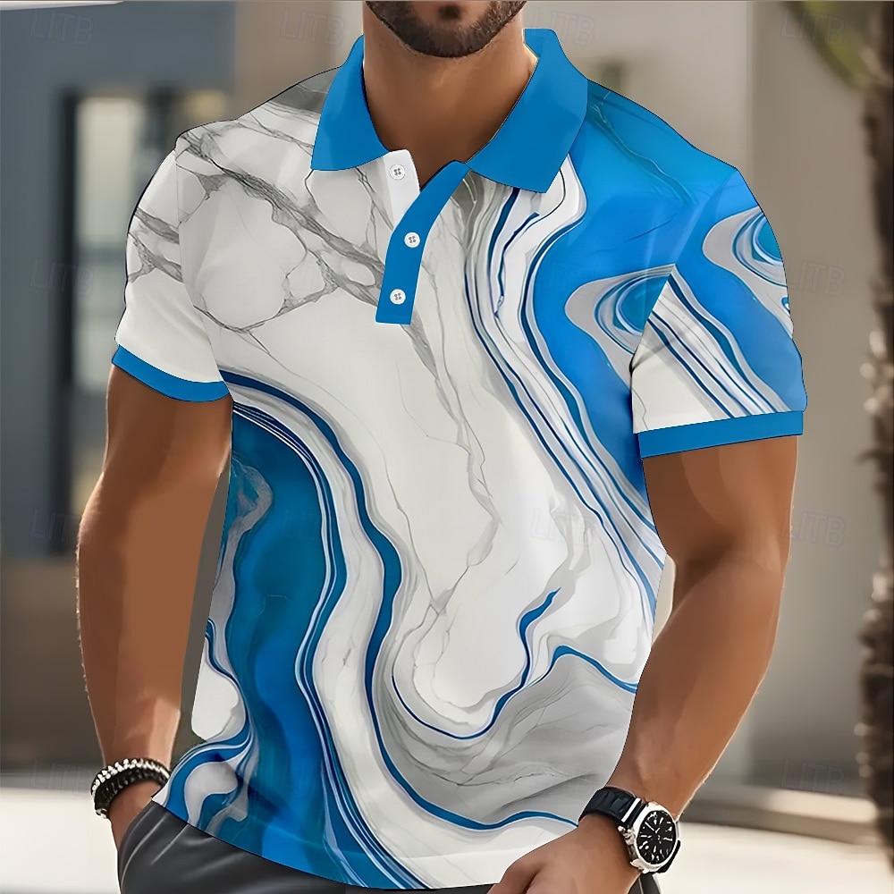 Herren Geometrisch Poloshirts Kurzarm Polo-Shirts Hemden mit Kragen Lässig Athleisure Knöpfe Sommer Frühling Blau Rote Purpur 2026 - $10.49 –P2
