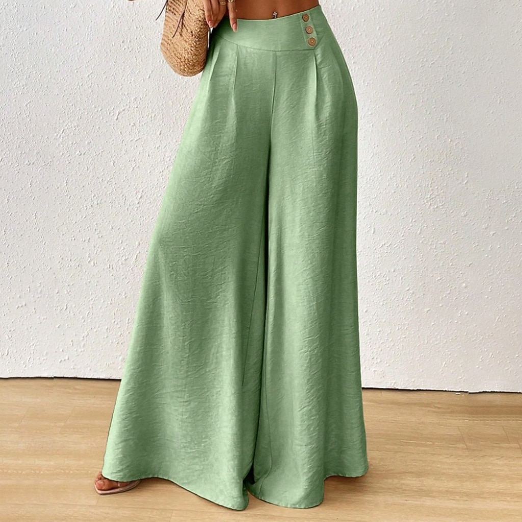 Women's Trousers Summer Pants Beach Pants Casual Pants Vacation Fashion Casual Daily Full Length High Waist Solid Color Plain Pocket Wide Leg Comfort Lightweight Soft Inelastic Streetwear Beach 2026 - $27.99 –P6