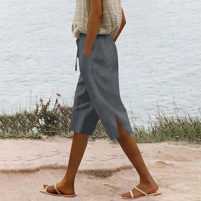 Γυναικεία Κάπρι παντελόνια Βαμβακερό λινό παντελόνι κινέζικα Καλοκαιρινό σορτς Διακοπές Κομψό στυλ street Καθημερινό Μήκος γόνατος Μεσαία Μέση Σκέτο Κορδόνι Τσέπη Άνετα Άνεση Ελαστικό 2026 - $17.49 –P7