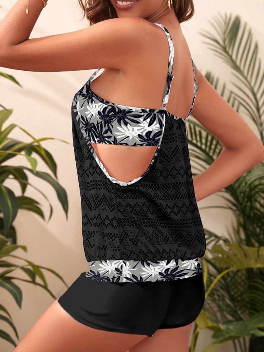 Women's Swimwear Tankini 2 Piece Swimsuit Tummy Control High Waist Cut Out Slim Backless Vacation Beach Wear Floral Scoop Neck Sleeveless Bathing Suits 2026 - $25.99 –P7