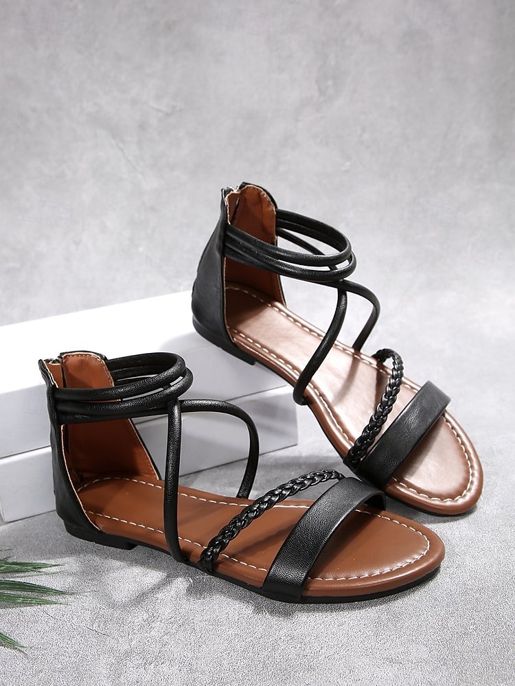 sandali da donna boho bianchi con cinturini - comodi sandali da spiaggia bassi con dettagli intrecciati &cavigliera incrociata per vacanze estive, gite sull'isola &passeggiate in riva al mare del 2026 a $26.99 –P1