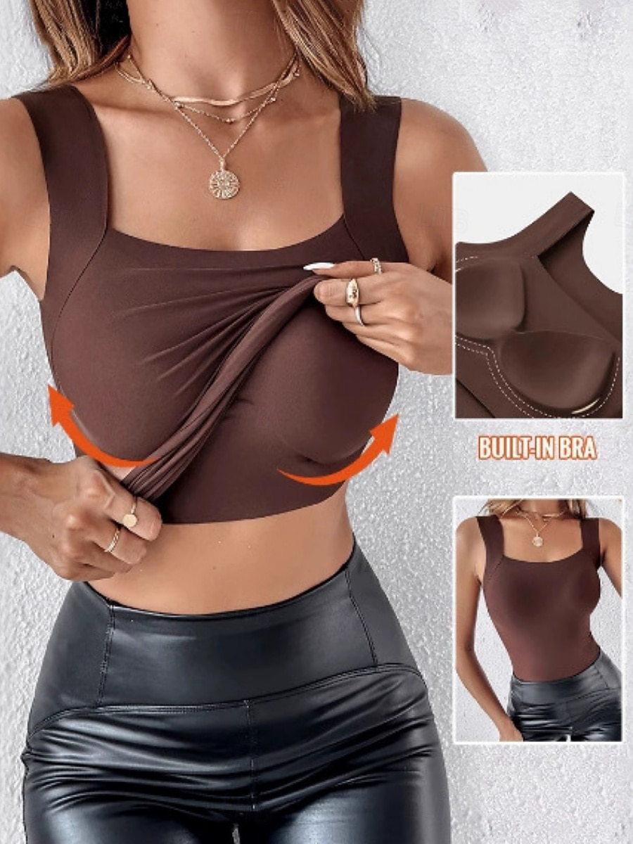 Mujer Camiseta sin mangas Camisa sin mangas Camiseta superior Color sólido Moda Clásico Casual Sin Mangas Escote en U Tops regulares Diario Noche Fin de semana Azul Piscina Rosa Vino Café Verano 2026 - $26.99 –P1