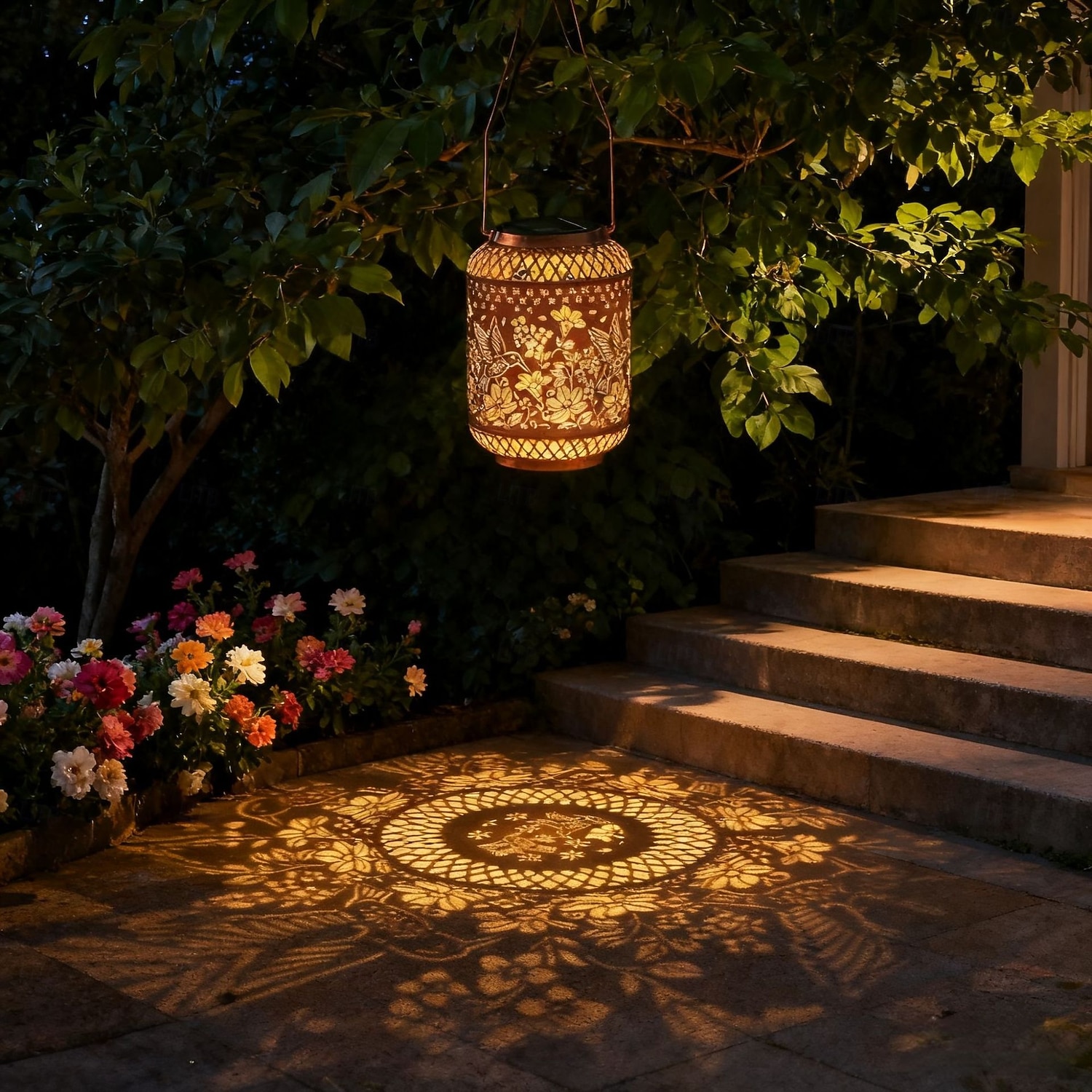 Felinar metalic cu proiecție solară pentru exterior, tip colibri, lumină suspendată impermeabilă IP44, lampă LED decorativă pentru grădină, terasă, curte, alee, gazon, verandă, sărbători &cadou de 2026 - $23.99 –P2