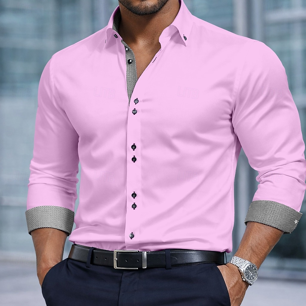 Homens Camisa Social Saia camisa de botão Bloco de cor Diário O negócio Azul Claro Preto Branco Rosa Manga Longa Aberto para a Lateral Todas as Estações Roupa Patchwork de 2026 por $31.99 –P2