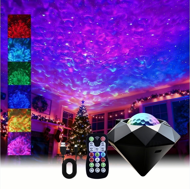 nuovo bestseller trendy lampada laser a cielo stellato per camera da letto, dormitorio, testiera del letto, proiettore romantico e sognante con effetto increspature d'acqua e proiezione di diamanti, luce USB decorativa per atmosfera, luce notturna a LED del 2026 a $28.99 –P1