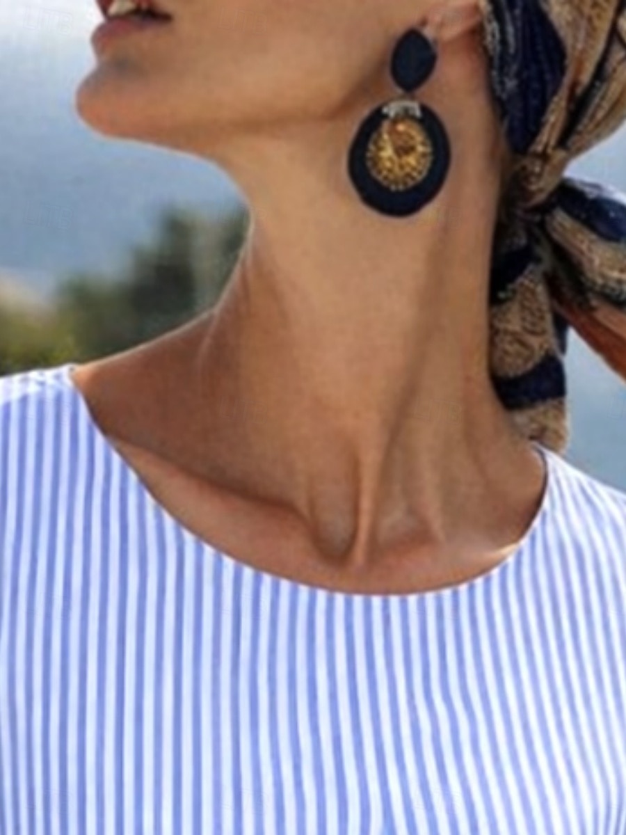 Damen Bluse Rüsche Druck Gestreift Stilvoll Lässig Dreiviertelarm Rundhalsausschnitt Normale Oberteile Täglich Blau Sommer Frühling Herbst 2026 - $19.99 –P2