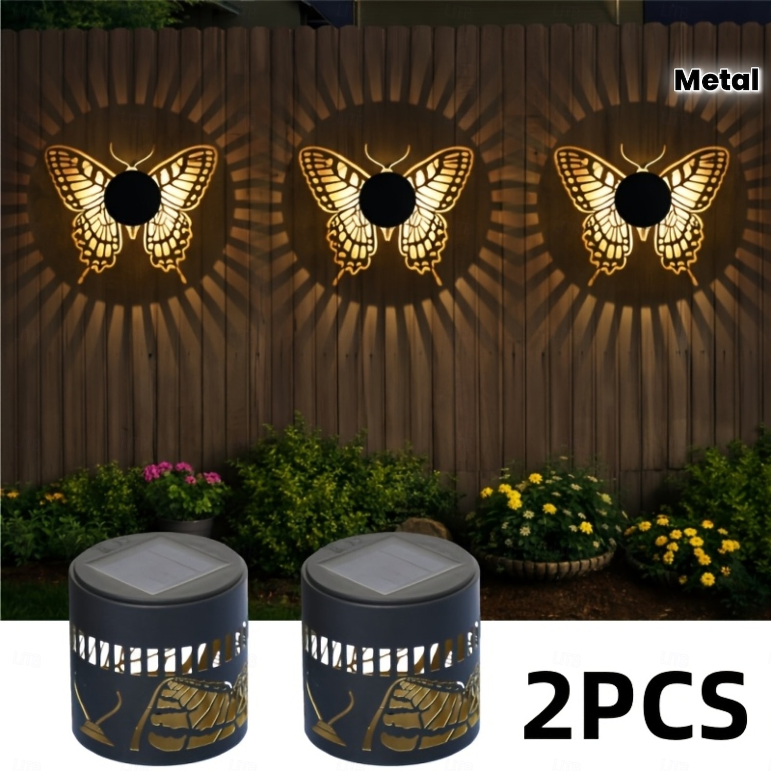 2 Pcs Outdoor Solar Metal Butterfly Projection Wall Light, IP44 Waterproof, Fence, Staircase, Lawn Pathway Decoration Lamp, Garden, Yard, Villa Landscape Light 2026 - $32.99 –P2