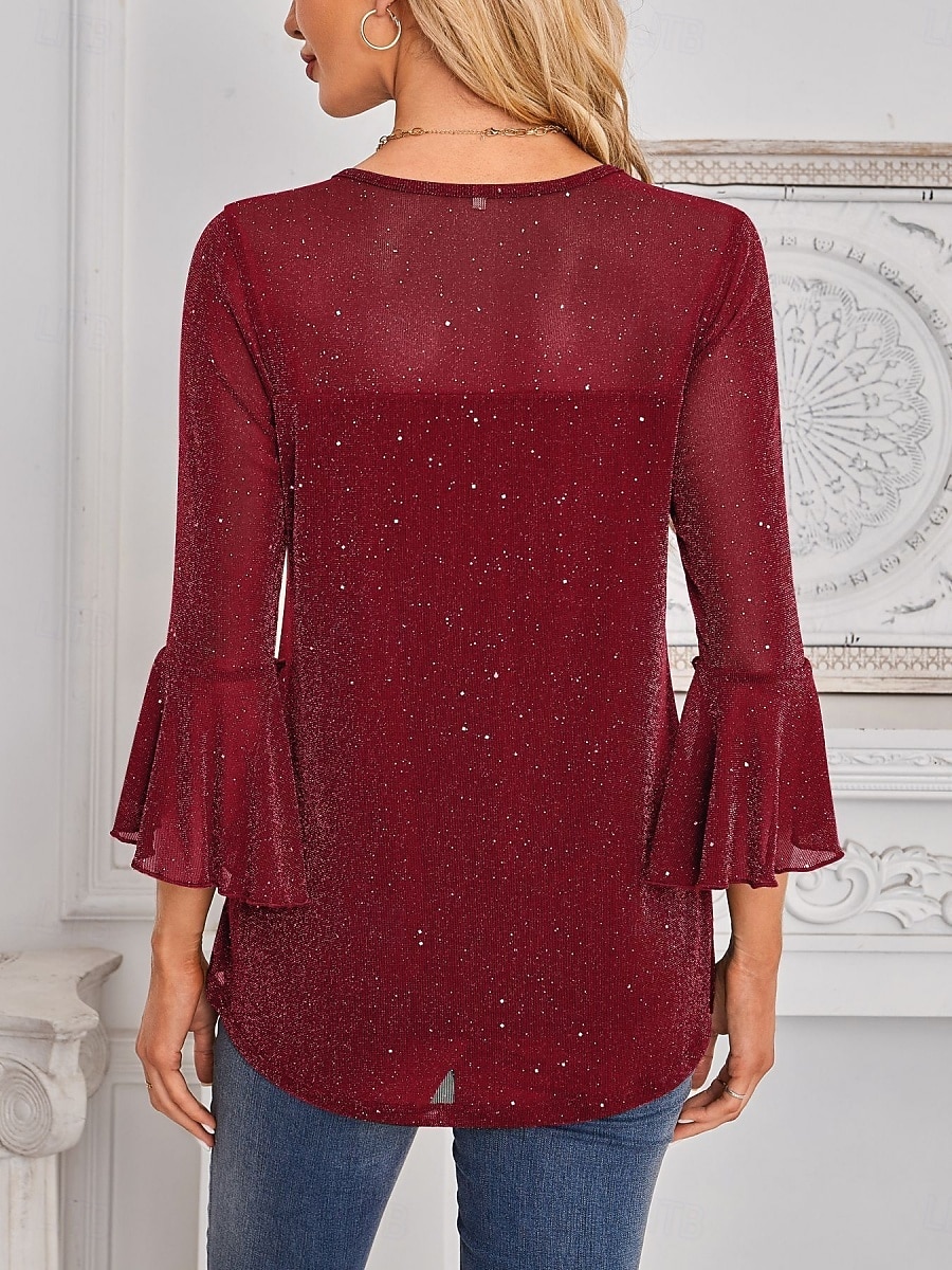Dame Skjorte Bluse Netting عادي Stilfull Klassisk Moderne Langermet Crew-hals Vanlige topper Daglig Ferie Ut på byen Blå Svart Rød Grønn Sommer Vår 2026 - $28.99 –P10