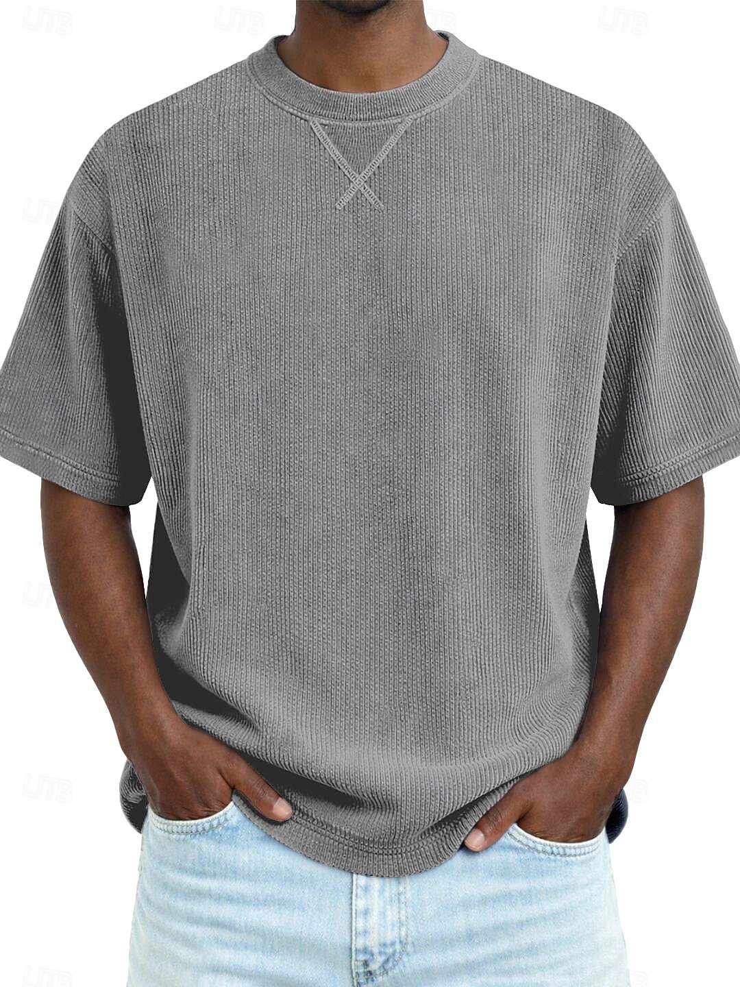 Hombre Camiseta Camisa de Pana Camiseta superior Manga Corta Cuello Barco Verano Primavera Todas las Temporadas Color sólido A Rayas Tira de pozo Básico Retro Antiguo Casual Suave Pana Vacaciones 2026 - $20.99 –P3