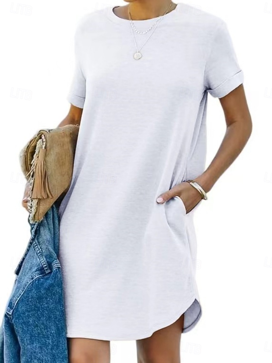 Mujer Vestido hasta la Rodilla Vestido blanco Vestido informal Elegante Moda Moderno Exterior Vacaciones Noche Ajuste regular Plano Manga Corta Cuello Barco Azul Piscina Negro Blanco Rojo Verano 2026 - $26.99 –P1