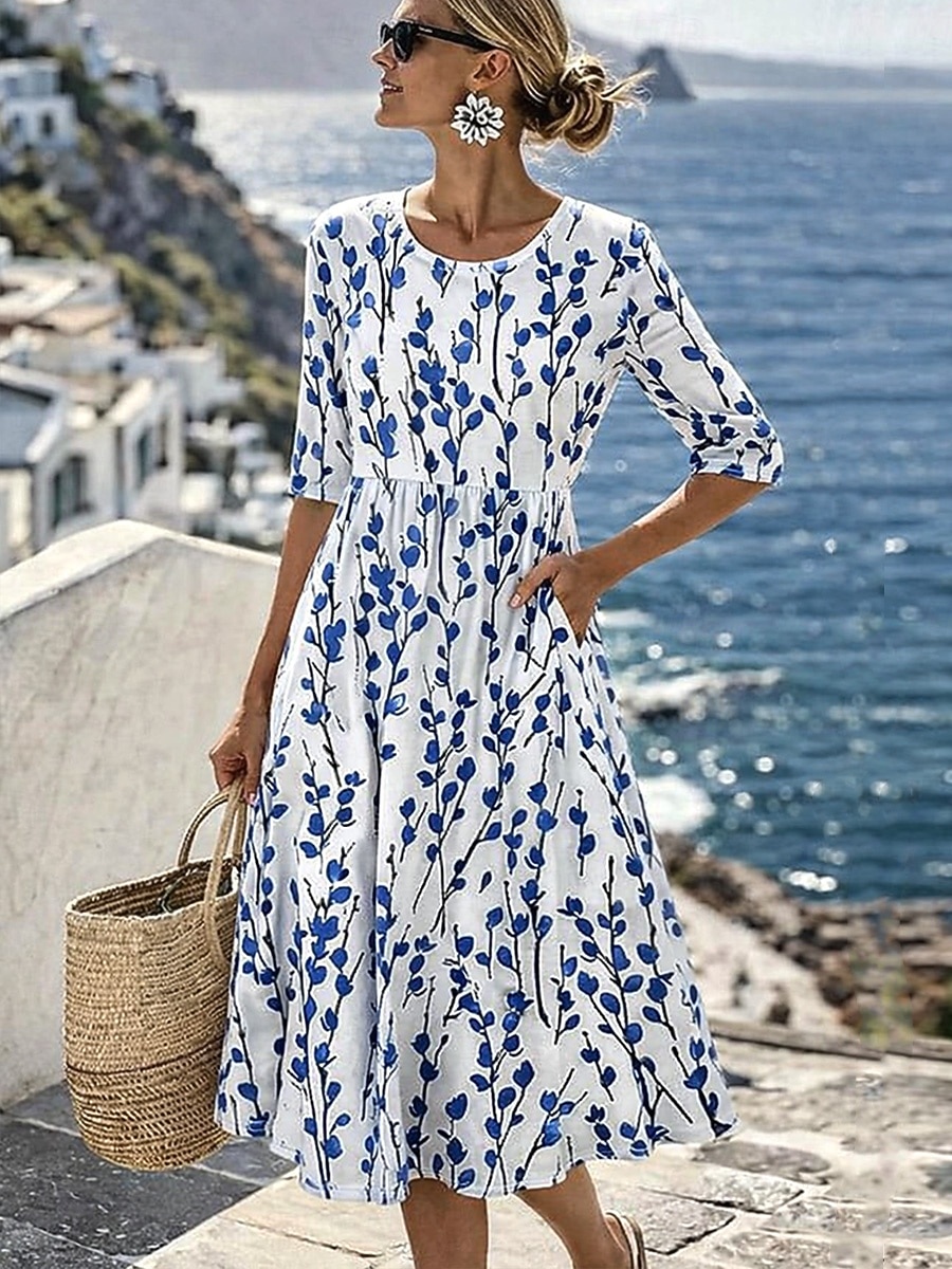 Pentru femei Rochii Midi Rochie de schimb Vacanță Casual Boho Zilnic Rochie de vară Rochie de primăvară Fit regulat Floral Grafic Lungime Manșon 3/4 Stil Nautic Albastru piscină Alb Verde Deschis 2026 - $32.99 –P2