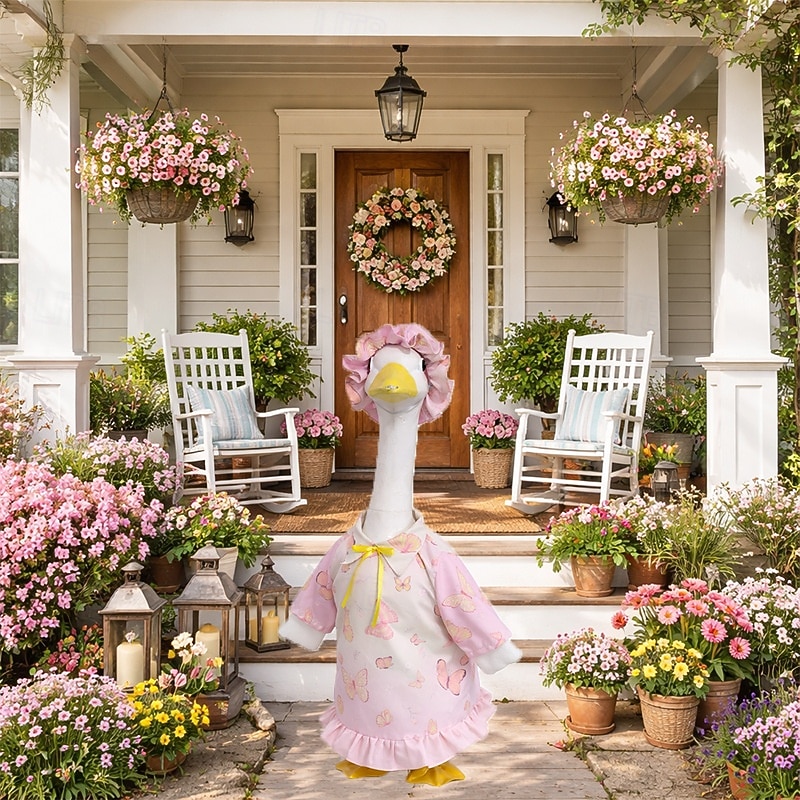 Pink Butterfly Porch Goose Outfit with Bonnet, Ruffled Goose Clothes for 23-25" Concrete Garden Goose Statue, Spring Summer Outdoor Yard Decor, Outfit Only, Goose Not Included 2026 - $19.99 –P7