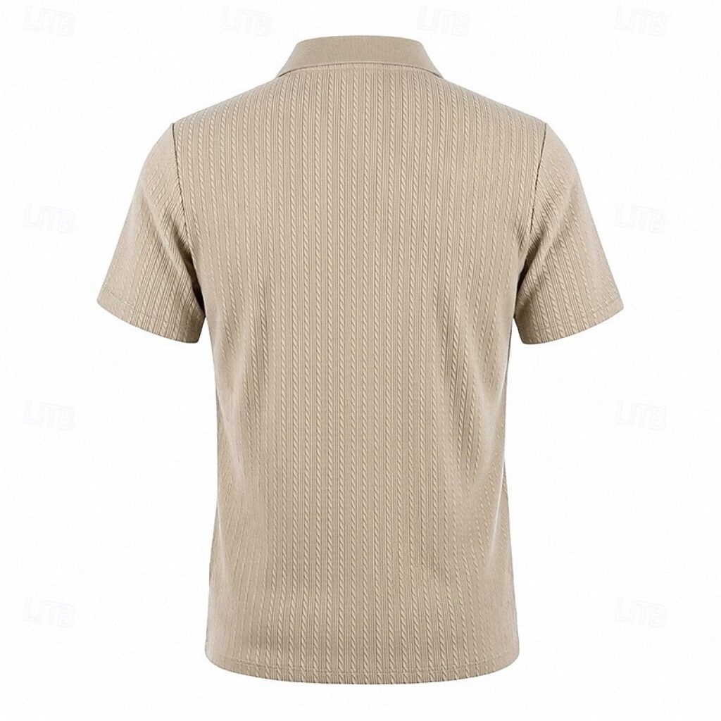 Herren Zopfstrick-Poloshirt Textur Geschäft Urlaub Revers Kurzarm Mode Modern Einfach Knöpfe Atmungsaktiv Sommer Frühling Schwarz Weiß Wein Marineblau Grün Khaki Zopfstrick-Poloshirt 2026 - $21.99 –P7