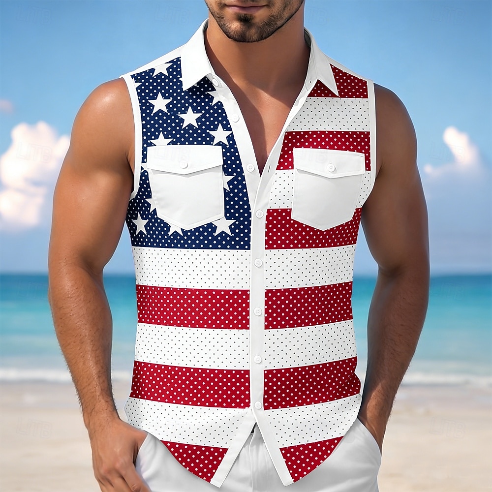 Per uomo 4 luglio, 250° anniversario degli Stati Uniti Bandiera degli Stati Uniti Camicia Camicia con Bottoni Maglietta senza maniche Senza Maniche Patriotico Ferie Estate Primavera Collo ripiegato del 2026 a $25.99 –P1
