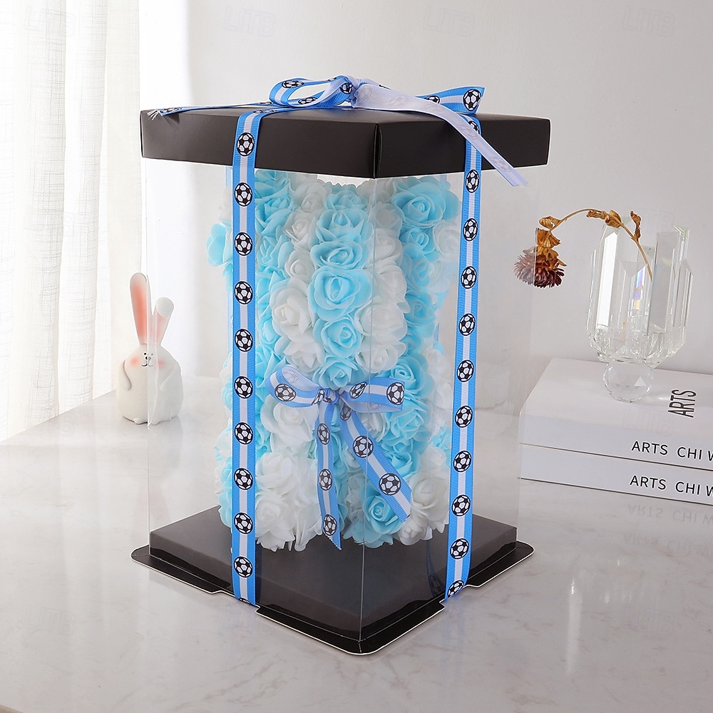 25 cm großer Rosen-Teddybär für die Fußball-Weltmeisterschaft, künstliches Rosenblüten-Geschenk für Fußballfans, Hochzeit, Muttertag, Jahrestag, inklusive transparenter Geschenkbox 2026 - $21.99 –P15