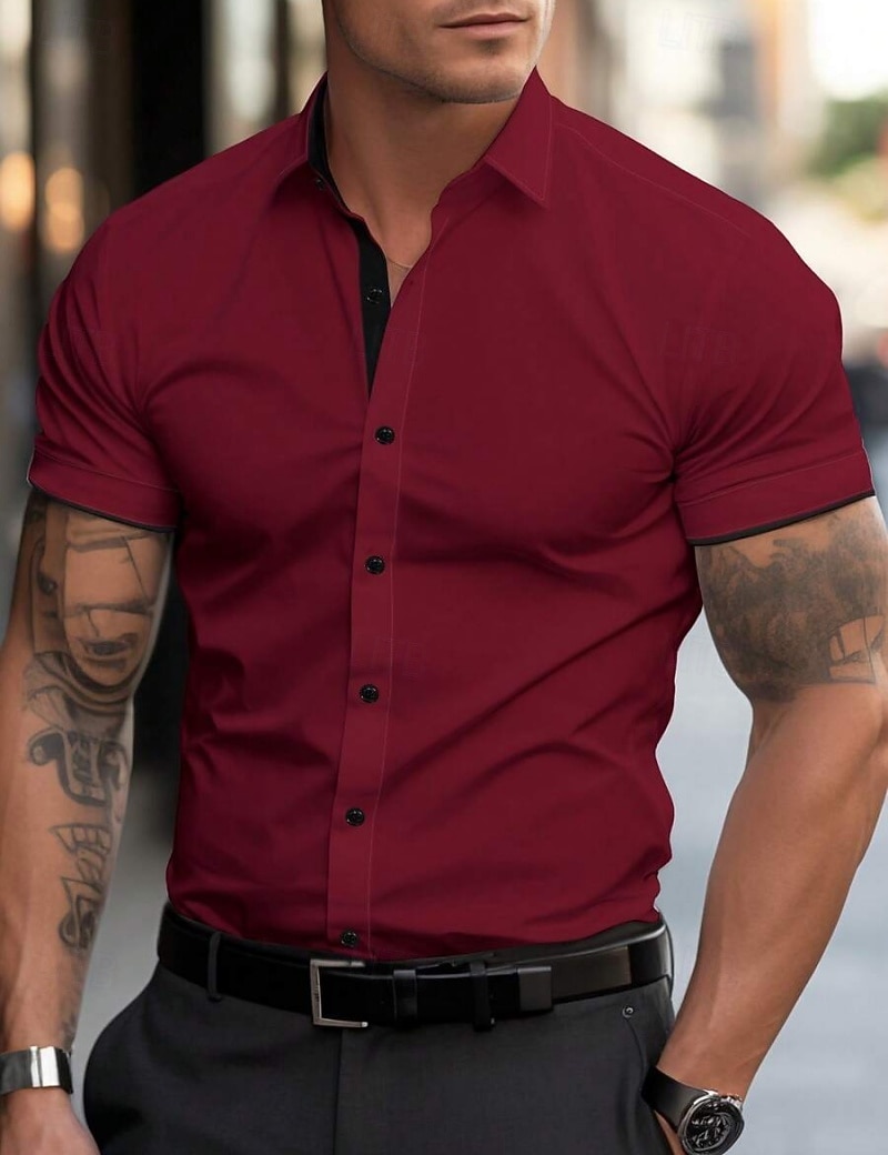 Homme Chemise habillée Chemise sans repassage Uni Extérieur Affaires Rose Claire Noir Blanche Jaune Manche Courte Col Rabattu Été Printemps Vêtement Tenue Boutons de 2026 ? $21.99 –P3