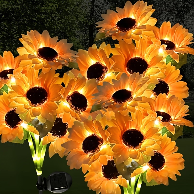 3 w 1, zewnętrzne, wodoodporne, solarne lampy na paliki w kształcie słonecznika, 9-głowicowe, dekoracyjne lampy LED do ogrodu, na podwórko, trawnik, patio, do willi – oświetlenie nastrojowe na święta, 2026 - $35.99 –P2