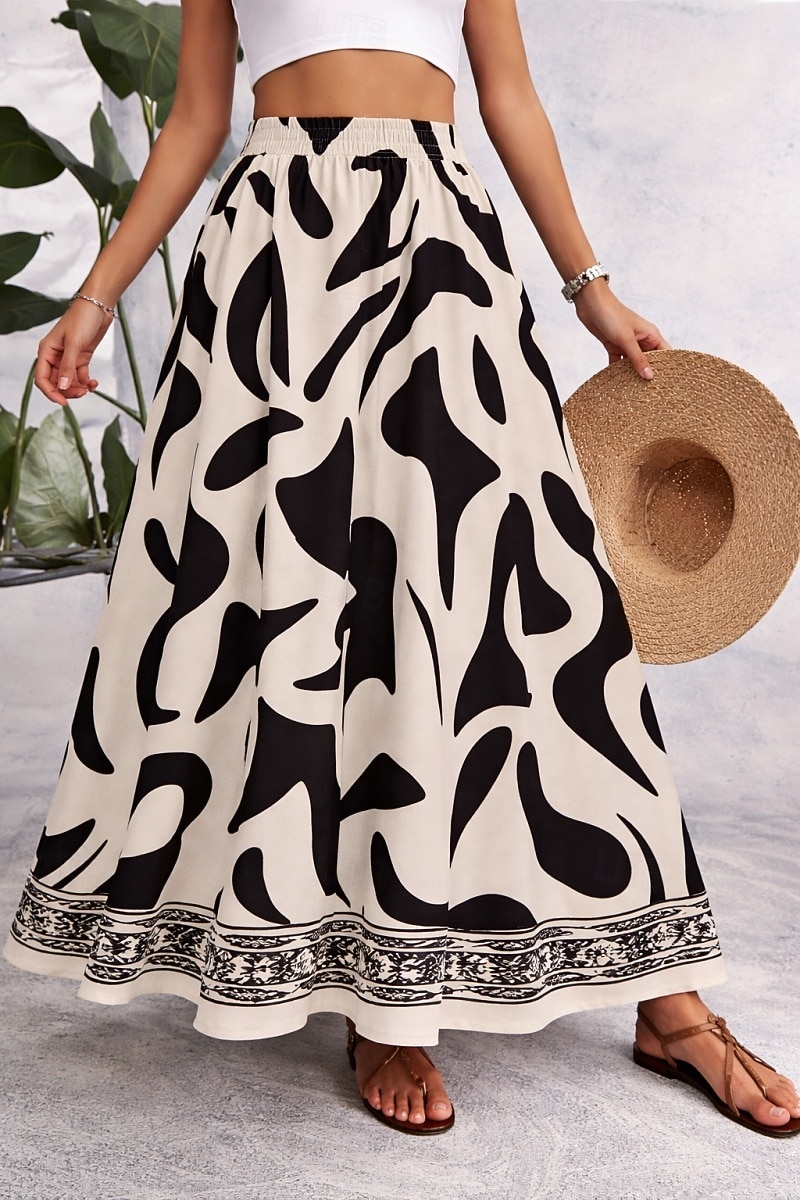 Mujer Falda de vacaciones Elegante Moda Casual Maxi Alta cintura Faldas Floral Graphic Bolsillo Estampado Microelástico Diario Playa Negro Caqui Verano 2026 - $48.99 –P3