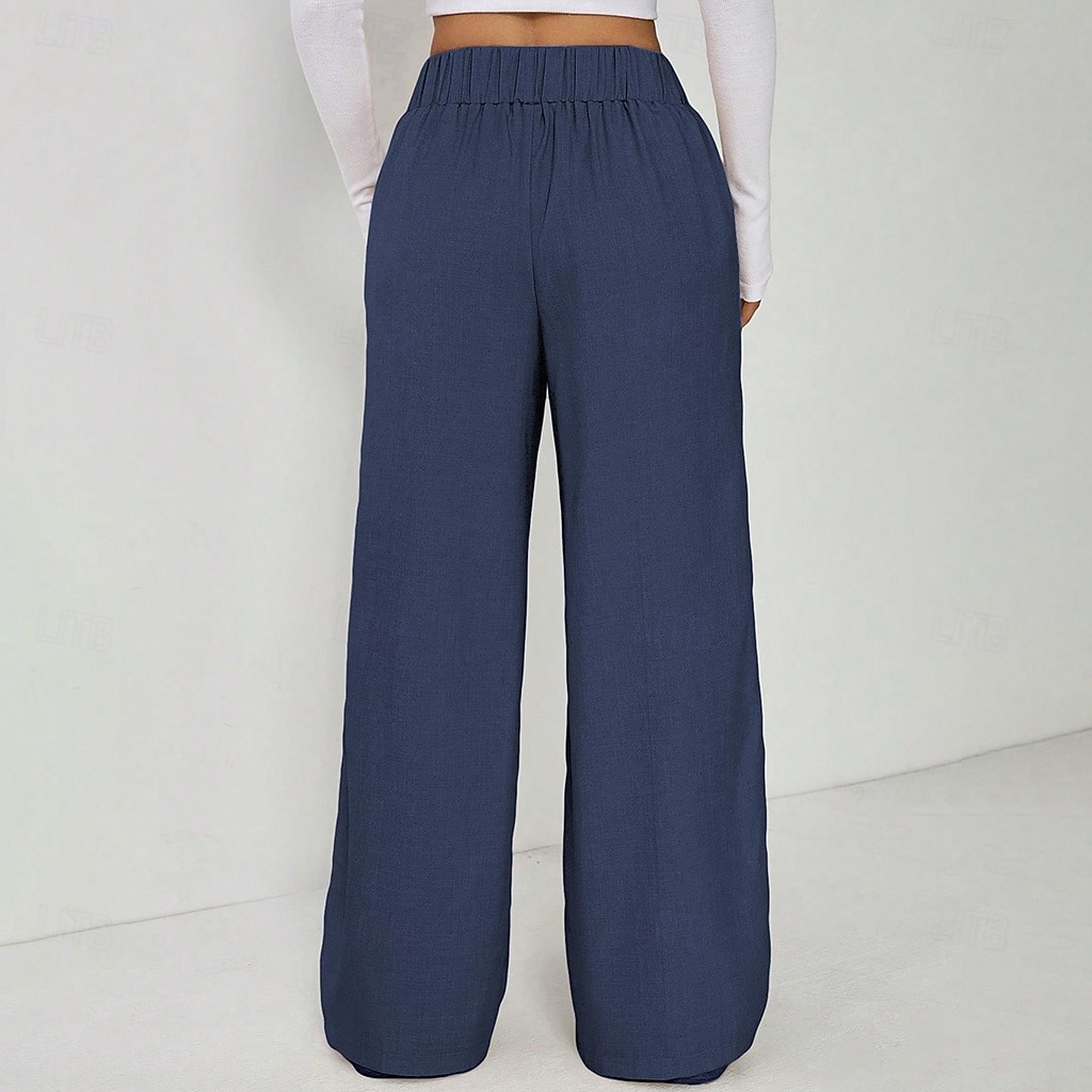 Mulheres Calças Calça casual Calça verão Férias Moda Casual Diário Comprimento total Cintura Alta Côr Sólida Tecido Cintura elástica Perna reta Conforto Macio Respirável Sem Elasticidade Streetwear de 2026 por $27.99 –P2