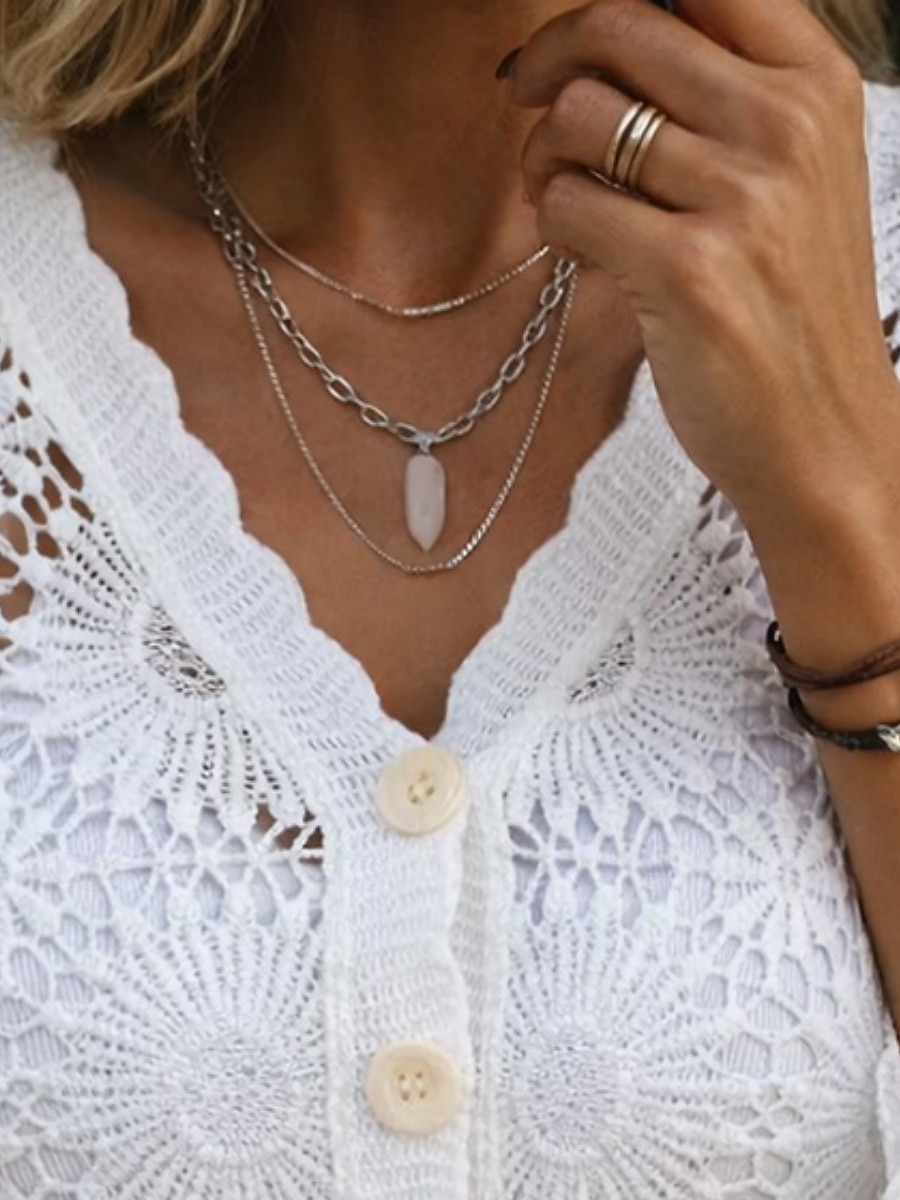 Pentru femei Cămașă din dantelă Bluză Dantelă Nasturi Culoare solidă Elegant Stilat Casual Manșon Lung În V Topuri obișnuite Zilnic Negru Alb Bej Vară Primăvară Toamnă 2026 - $35.99 –P1