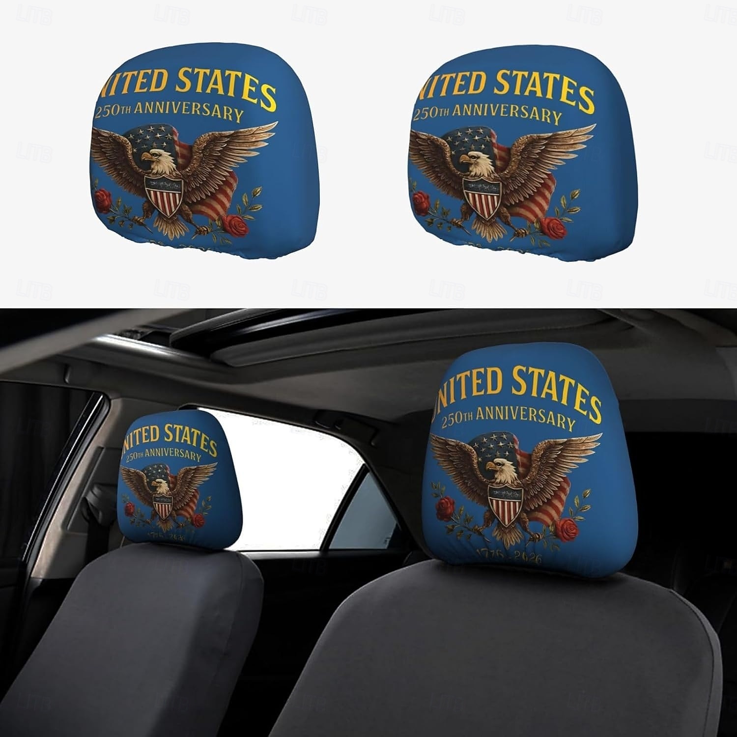 Funda para reposacabezas de coche conmemorativa del 250 aniversario, 2 unidades, conmemorativa de la Independencia de Estados Unidos (1776-2026), soporte espinal resistente para conducción de larga distancia, ajuste universal para coches, camiones y SUV. 2026 - $11.99 –P12