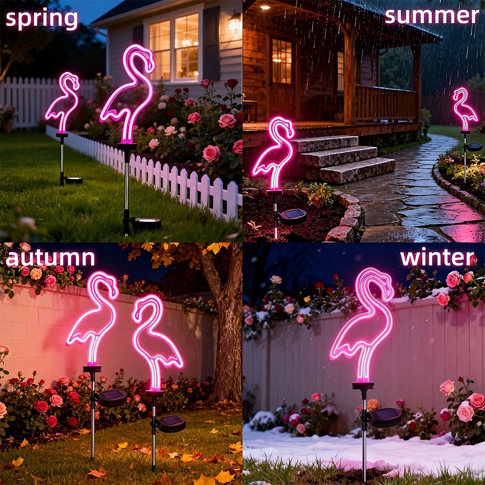 2 Pcs Outdoor Solar Flamingo Pink Neon Stake Lights, Waterproof, Decorative LED Lamps for Garden, Yard, Park, Patio, Lawn, Summer, Villa, Party, Wedding Lighting 2026 - $26.99 –P4
