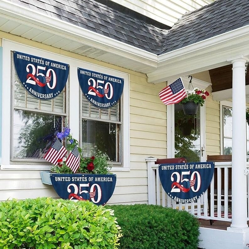 2 Stück U.S. 250. Jubiläumsflagge 1,5x3 FT 1776-2026 Fan-Flags Wimpel-Flagge patriotische Sterne Garten-Schilder hängende Dekoration für draußen Eingangstür Veranda Willkommens-Hintergrund mit 2026 - $17.99 –P4