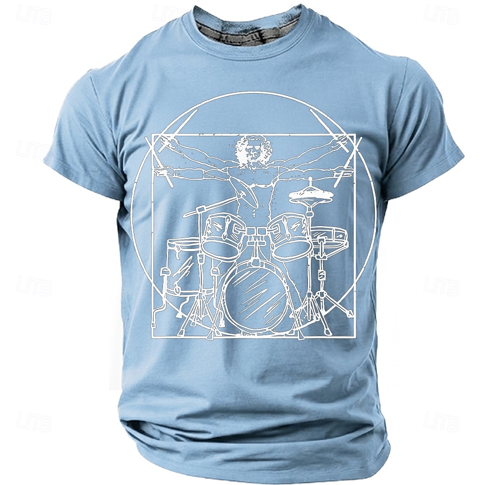 Men's Vitruvian Drummer Funny Drumming Parody T-Shirt Renaissance Art Mashup Percussionist Gift Rock Band Music Lover Graphic Tee Casual Short Sleeve Designer Apparel S-5XL 2026 - $21.99 –P8