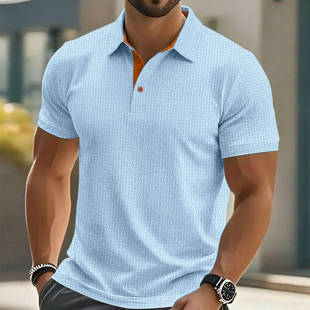 Per uomo Testurizzato Polo a Maglia Waffle Casuale Affari Classico Manica Corta Moda Moderno Tinta unica Testurizzato Bottoni Primavera & Estate Estate Primavera Vestibilità regolare Blu Nero Bianco del 2026 a $21.99 –P1
