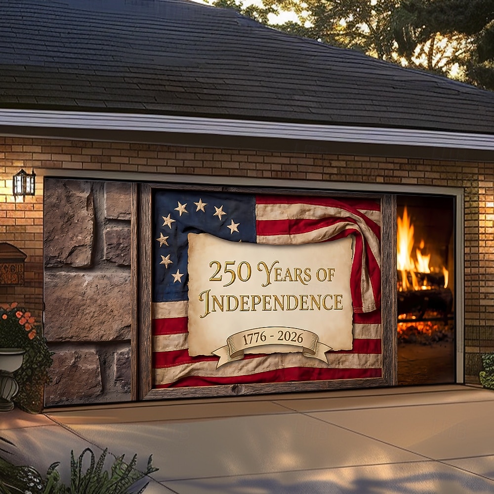 4 de julio de 2026 250° Día de los Caídos Cubierta de Puerta de Garaje Gran Fondo Colgante Bandera Americana Vintage 3D Fiesta Patriótica Al Aire Libre Fondos de Tiro Decoración de Hogar 2026 - $59.99 –P8