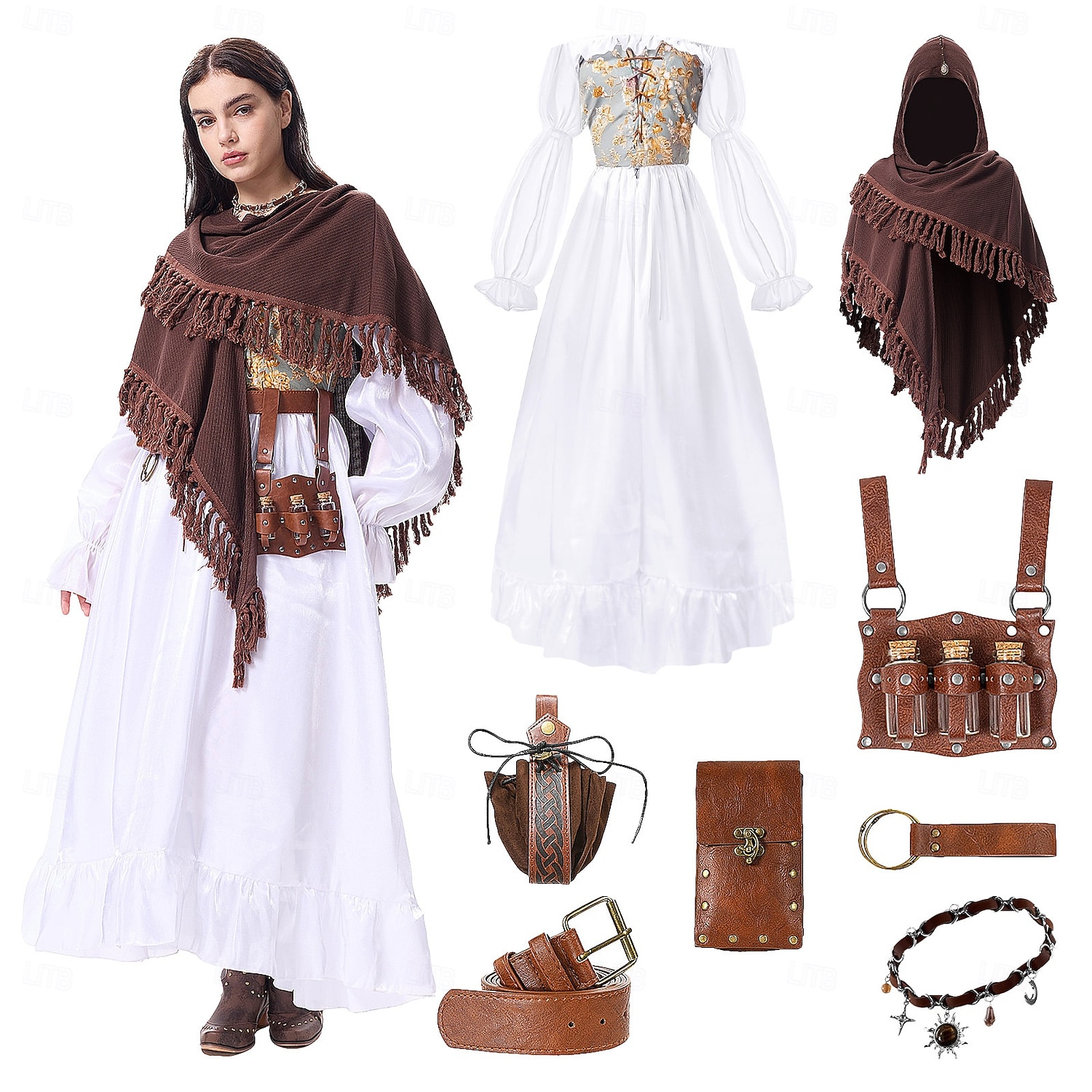 Set Retrò Vintage Medievale Rinascimento Lunghezza al pavimento Vestito Accessori Scialli con accessori Lunghe Strega Ranger Ricamato Costume Per donna Halloween Carnevale Feste Mascherata Festa a del 2026 a $88.99 –P2