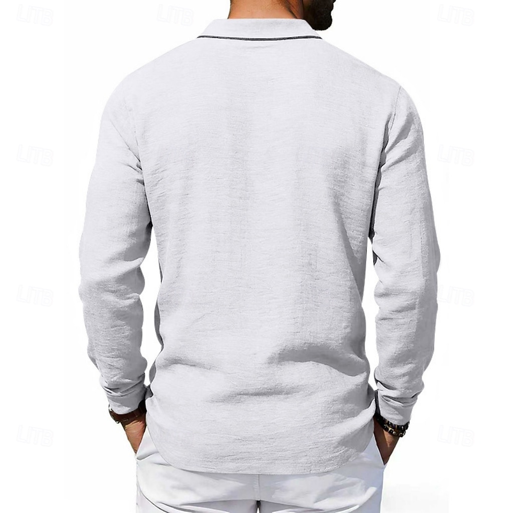 Men's Linen Shirt Polo Shirts Casual Street Lapel Long Sleeve Basic Modern Plain Buttons Spring Fall Regular Fit Black White Navy Blue Khaki Dark Grey Army Green Linen Shirt 2026 - $22.99 –P9
