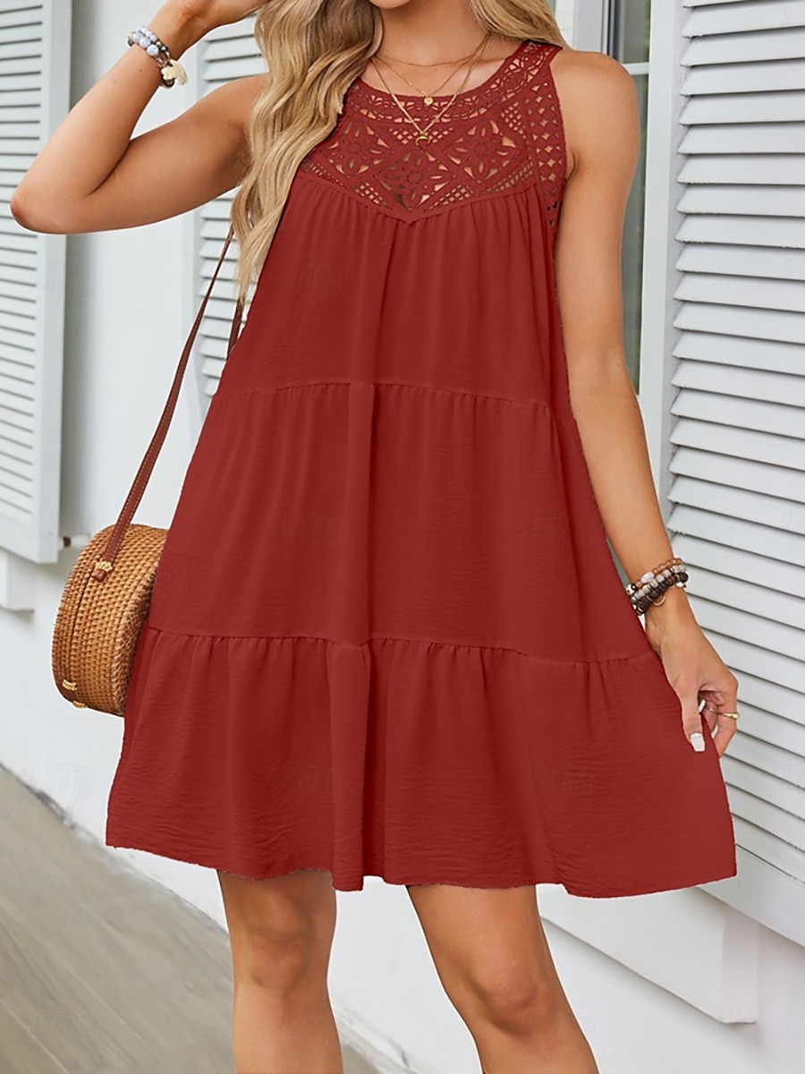 Dames Knielengte jurk Casual jurk A lijn jurk Elegant Modieus Modern Buiten Vakantie Uitgaan Normale pasvorm Effen Mouwloos Halternek Wit Wijn Donkerblauw Rode roos Zomer Lente Herfst 2026 - $25.99 –P8