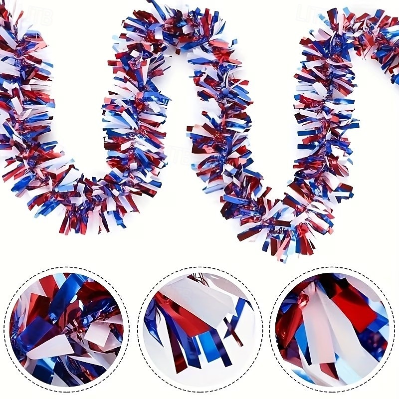 4Pcs Patriotic Tinsel Garland Red White Blue Foil Streamers 78.7in Metallic Fringe Decorations for 4th of July Independence Day Memorial Day Labor Day American Flag Theme Party Decor Durable Plastic 2026 - $15.99 –P2