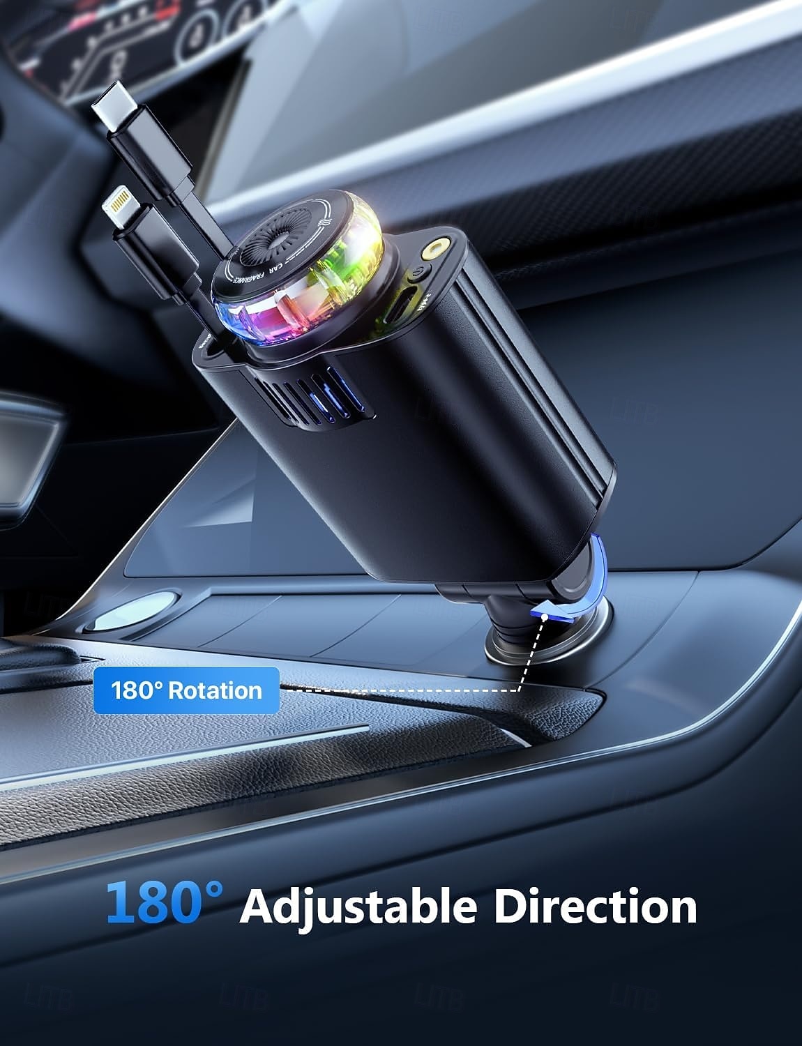 Выдвижное автомобильное зарядное устройство USB-C с быстрой зарядкой 120 Вт, автомобильный адаптер для прикуривателя со звездами и ароматерапевтической подсветкой, незаменимые автомобильные зарядные устройства, подарки для путешественников, мужчин и женщи 2026 - $43.99 –P1