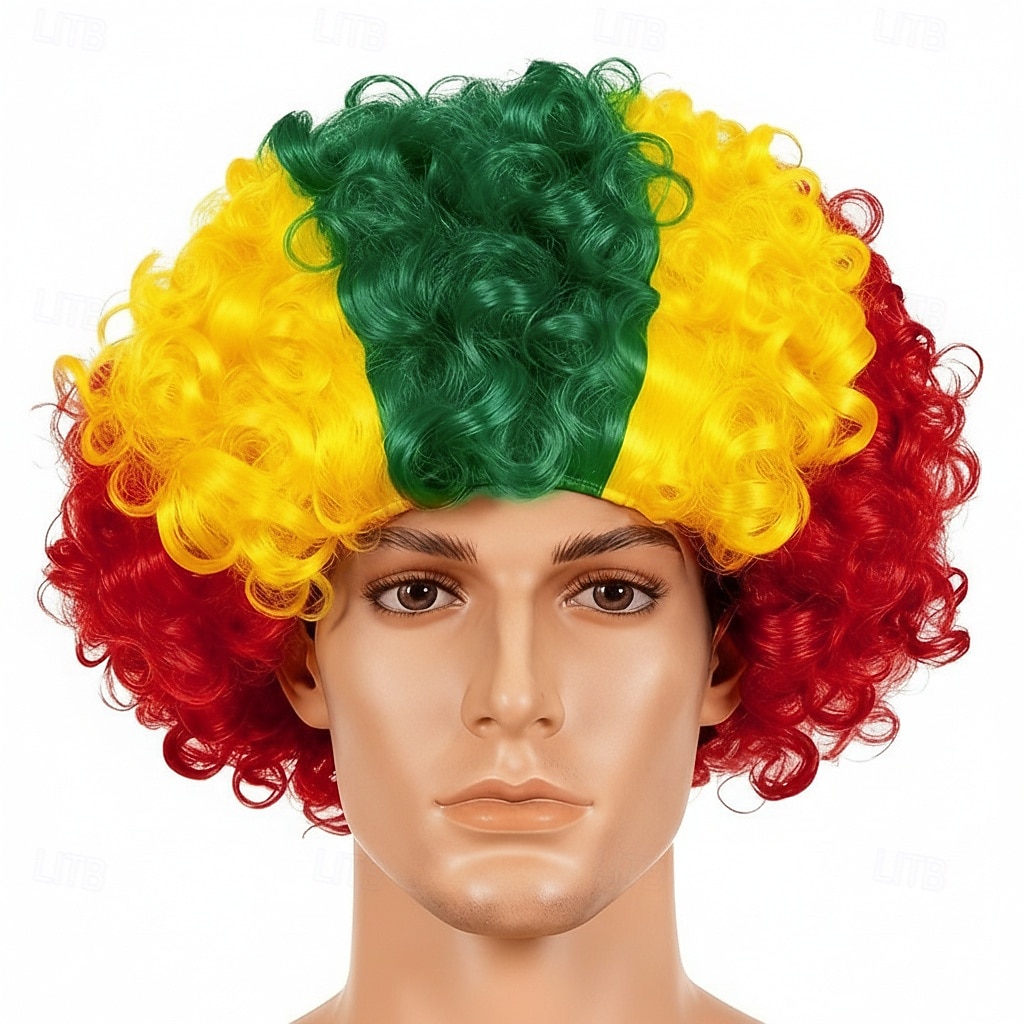 Peruca afro listrada tricolor - cabelo cacheado nas cores da bandeira nacional para fãs de esportes de 2026 por $14.49 –P10