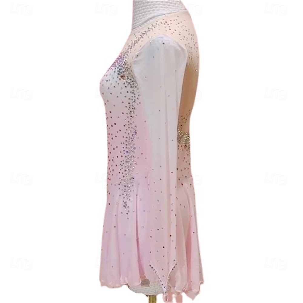 Abito da pattinaggio artistico Ragazze Pattinaggio sul ghiaccio Vestito Rosa Patchwork Schiena aperta Elasticizzato Allenamento Competizione Vestiti da pattinaggio sul ghiaccio Classico Cristallo del 2026 a $221.89 –P5