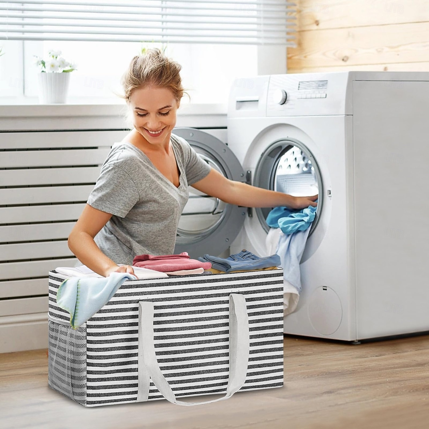 حقيبة تسوق كبيرة قابلة لإعادة الاستخدام سعة 38 لترًا مزودة بإطار سلكي &حقيبة تسوق قابلة للطي مع مقابض، مثالية للتخزين والنزهات والشاطئ وغسيل الملابس &منظم صندوق السيارة 2026 - $22.99 –P6