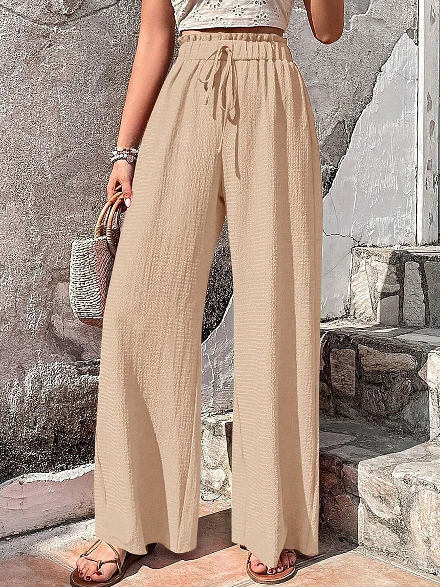 Women's Wide Leg Chinos Vacation Streetwear Casual Full Length Medium Waist Plain Drawstring Pocket Elastic Waist Comfy Comfort Breathable Micro-elastic Daily Outdoor Streetwear Pea-Green Black Red 2026 - $22.99 –P4