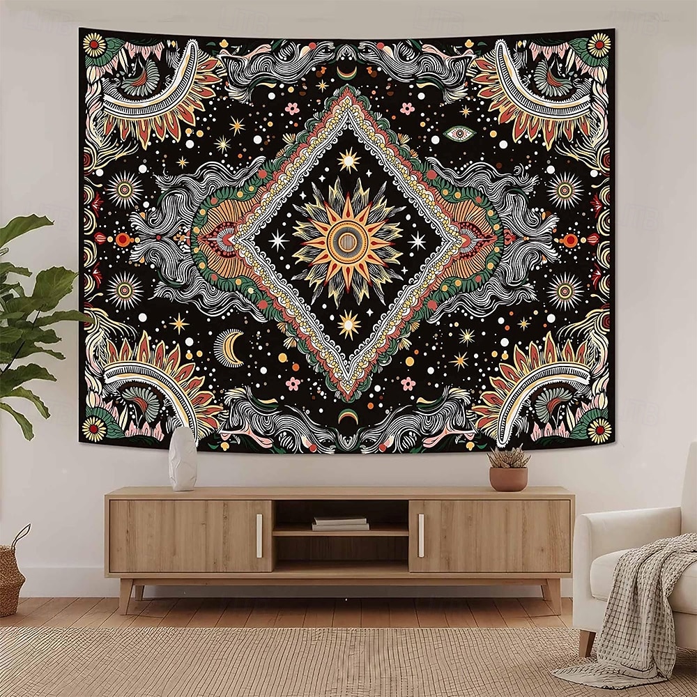 Mystic Psychedelic Sun Face Celestial Starburst Wall Tapestry Diamond Pattern Moon and Stars Bohemian Wall Hanging Trippy Hippie Home Decor Bedroom Backdrop 2026 - $20.99 –P3